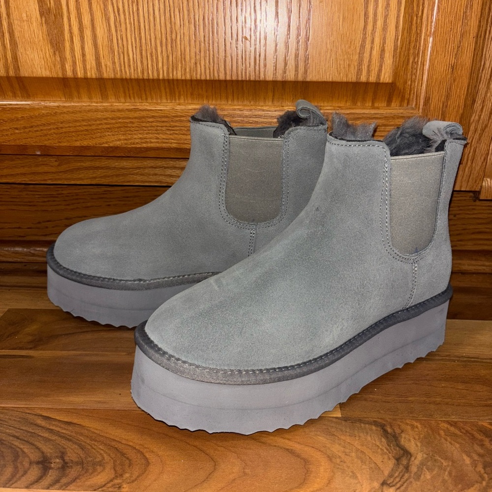 Gray Suede Platform Ankle Boots